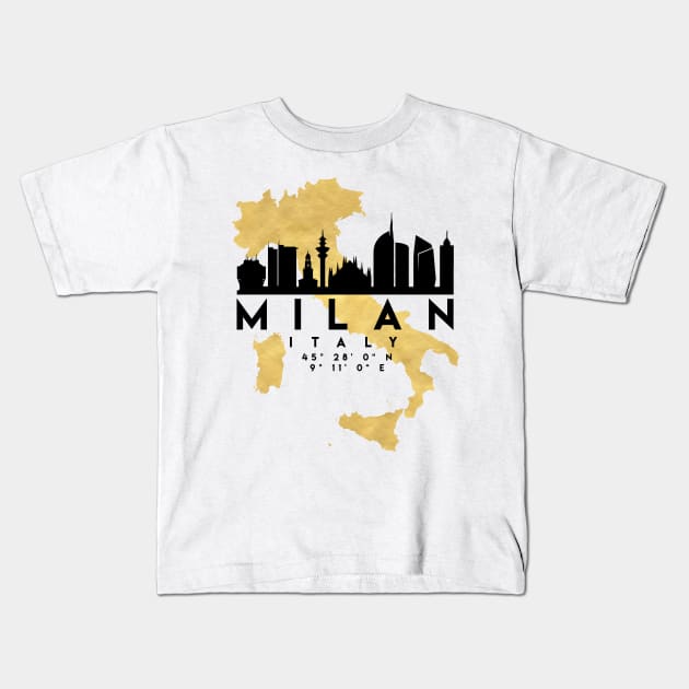 Milan Italy Skyline Map Art Kids T-Shirt by deificusArt